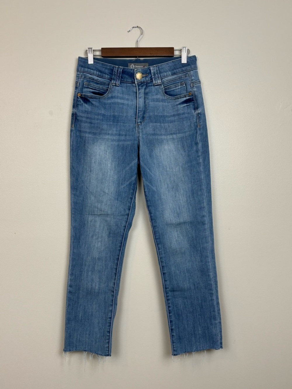 Democracy Jeans Womens 6 Blue Ab Technology Slimming Straight‎ Leg Crop Fray Hem